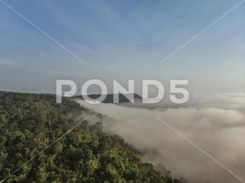 Landscape of Morning Mist with Mountain Layer at north of Thailand Stock Photos