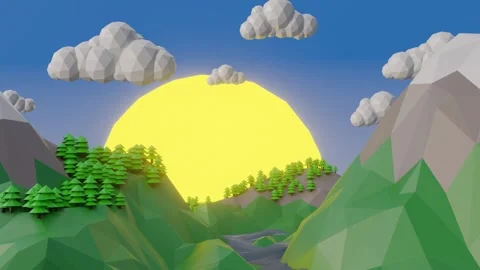 Landscape Motion Background, Low Poly Sunrise Motion Background Video Loop Stock Footage 232386594