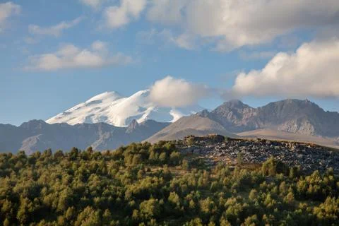 Landscape with mount Elbrus in the background Stock Photos