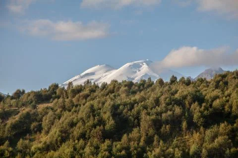 Landscape with mount Elbrus in the background Stock Photos
