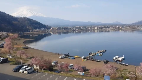 Landscape with the Mount Fuji and its reflection the the Ashi lake, Hakone, Japa Stock Footage 127155044