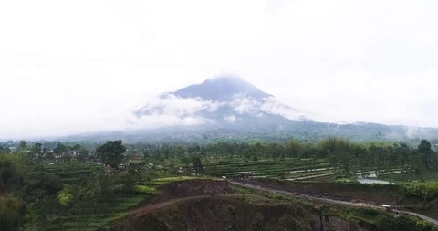 Landscape of Mount Merapi and terracing, view at Magelang Stock Footage 122576037