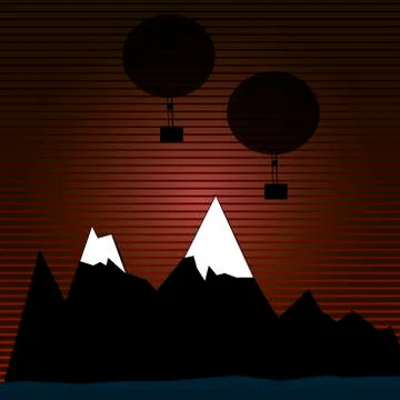 Landscape mountain with balloons Stock Illustration