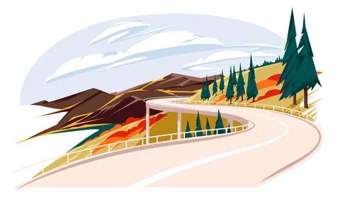 Landscape of mountain empty road in autumn Stock Illustration
