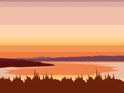 Landscape mountain lake abstract vector. Mountaineering and traveling illustr Stock Illustration