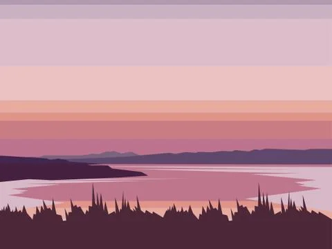 Landscape mountain lake abstract vector. Mountaineering and traveling illustr Stock Illustration