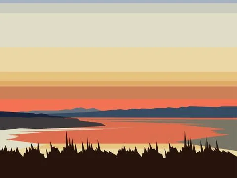 Landscape mountain lake abstract vector. Mountaineering and traveling illustr Stock Illustration