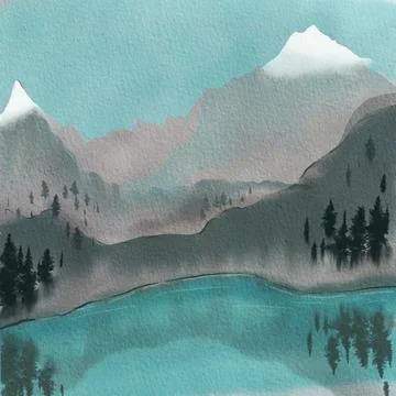 Landscape with a mountain lake Stock Illustration
