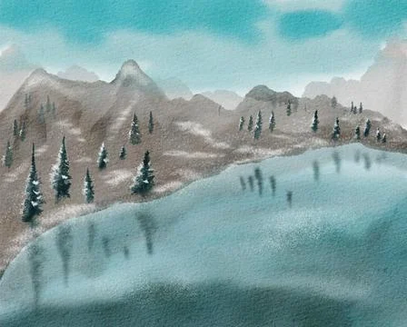 Landscape with a mountain lake Stock Illustration
