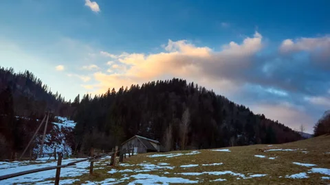 Landscape mountain panorama top view. Nature spring travel scenic time lapse. Stock Footage 135495256