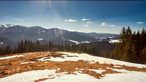 Landscape mountain panorama top view. Nature spring travel scenic time lapse. Stock Footage 136770532