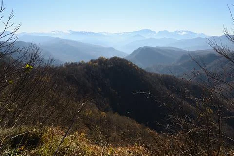 Landscape with mountain range in autumn Stock Photos