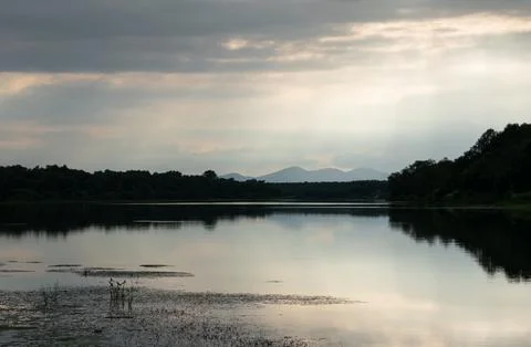 Landscape with mountain reflection in river Stock Photos