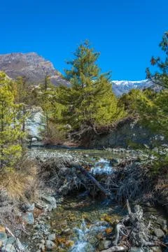 Landscape with a mountain river in Nepal. Stock Photos