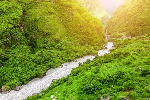 Landscape with mountain river Stock Photos