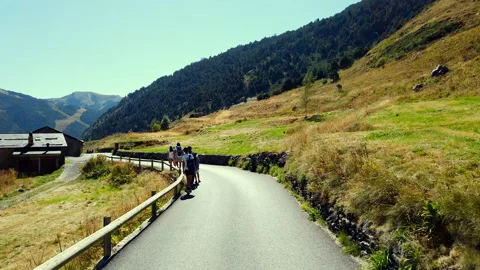 Landscape Mountain Running Road Green Andorra 4K 60p Stock Footage
