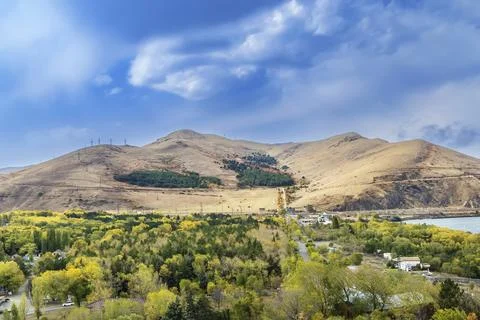 Landscape with mountain from Sevanavank monastery, Armenia, Asia 스톡 사진