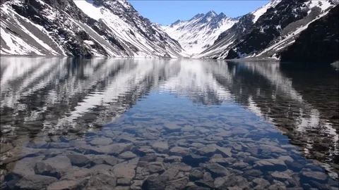 Landscape of mountain snow and lagoon in Santiago, Chile Stock Footage 80423847