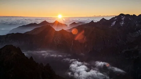 Landscape mountain in Tatras, peak Rysy, Slovakia and Poland, Time lapse Stock Footage