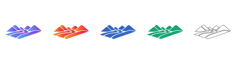 Landscape Mountain View Icon Set Stock Illustration