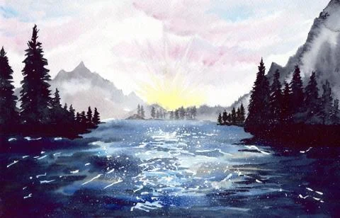 Landscape with mountains and forest Stock Illustration