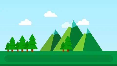 Landscape with mountains and spruce vector flat isolated Stock Illustration