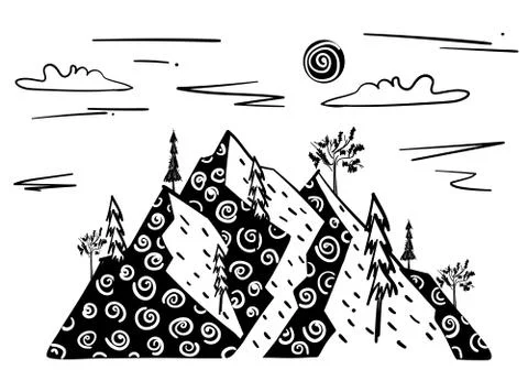 Landscape with mountains and trees with texture Stock Illustration
