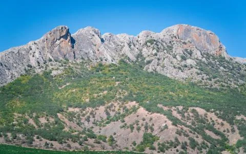 Landscape of mountains with different relief Stock Photos