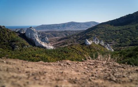 Landscape of mountains with different relief Stock Photos