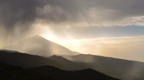 Landscape mountains rain clouds sunset Tenerife, Canary islands, time-lapse. 스톡 동영상 50221104