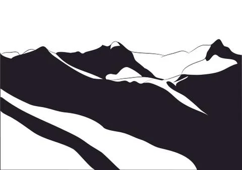 Landscape mountains, silhouette, vector Stock Illustration