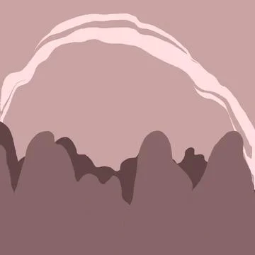 Landscape, mountains, sky, rainbow, clouds, yellow, purple,pink,blue, brown back Stock Illustration