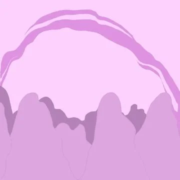 Landscape, mountains, sky, rainbow, clouds, yellow, purple,pink,blue, brown back Stock Illustration