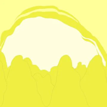 Landscape, mountains, sky, rainbow, clouds, yellow, purple,pink,blue, brown back Stock Illustration