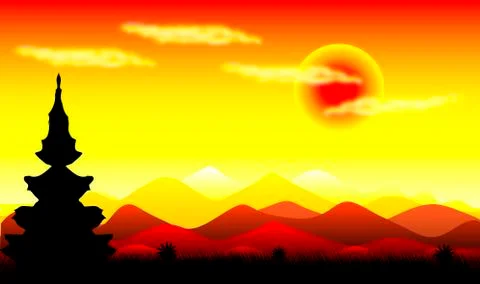 Landscape: Mountains at sunset Stock Illustration