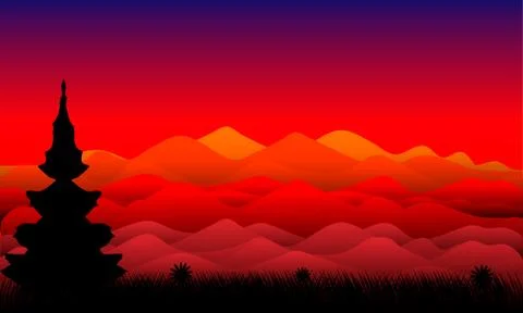 Landscape: Mountains at sunset Stock Illustration