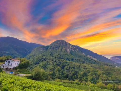 Landscape of mountains at sunset Stock Photos