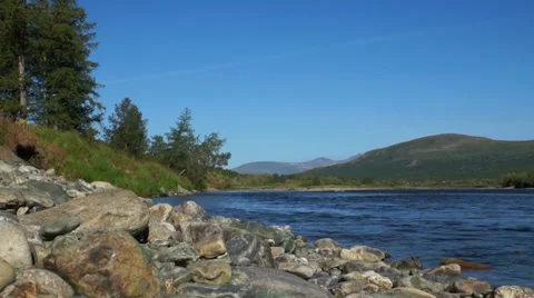 Landscape with mountains trees and a river Stock Footage 29519813