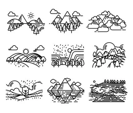 Landscape mountains vector set. Stock Illustration
