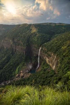 Landscape of mountains with waterfall Stock Photos
