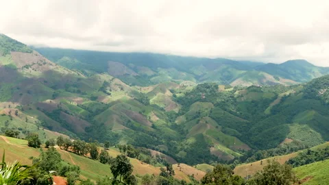 Landscape of mountains without trees destroyed by agriculture in Thailand. Stock Footage 135577942