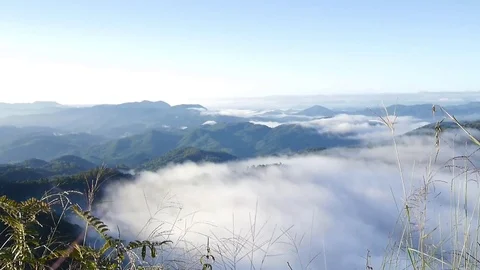 Landscape of moving mist in the mountain at Doi-Montngo, Chiang Mai –Thailand Stock Footage 69773863