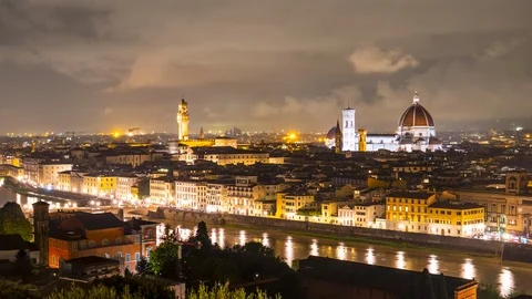 Landscape in Night of Florence Time lapse Stock Footage 120363537