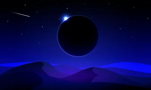 Landscape of the Night Solar Eclipse in the desert Stock Illustration