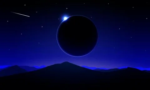 Landscape of the Night Solar Eclipse Stock Illustration