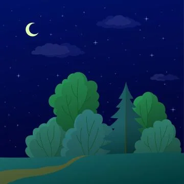 Landscape, night summer forest Illustrazione stock