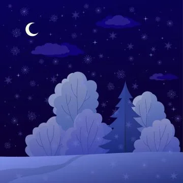 Landscape, night winter forest Stock Illustration