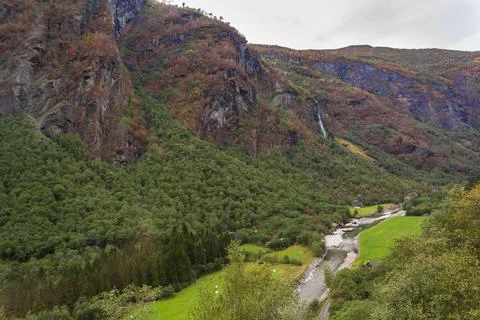 Landscape in Norway with mountains and river Stock Photos