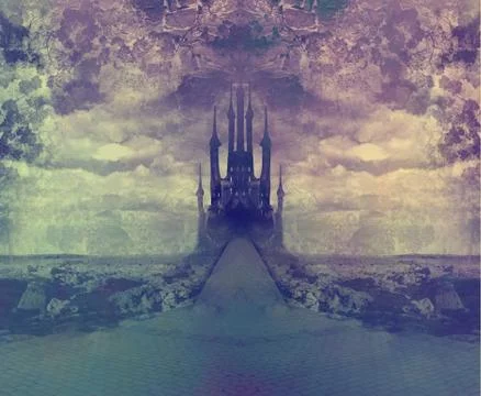 Landscape with old castle at night Stock Illustration