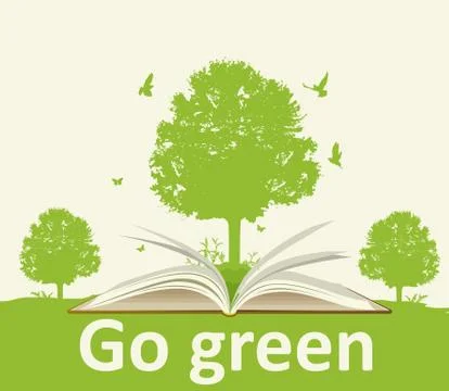 Landscape with open book and tree Stock Illustration